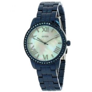 Guess Women's Blue Tone Mother-of-Pearl Dial Crystal Glits Watch